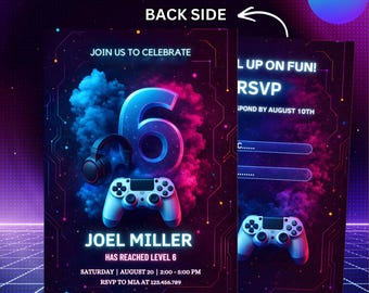 Invitación de cumpleaños número 6 con temática de videojuegos, invitación personalizada para sexto cumpleaños (descarga digital)