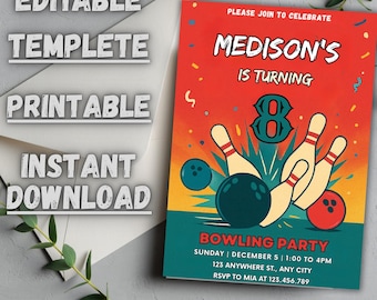 Uitnodiging bowlingfeestkaartje: bewerkbare sjabloon (digitale Evite)