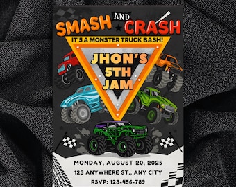 Monster Truck Birthday Invitation – Editable Template (5x7", PDF)