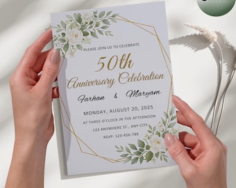 Greenery 50th Anniversary Invitation: Editable Printable Template