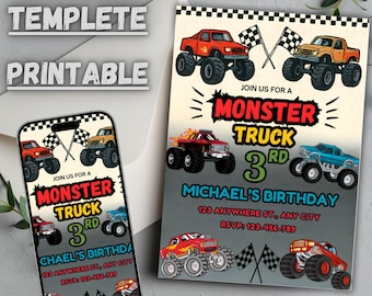 Monster Truck Birthday Invitation Template (Editable Digital File)