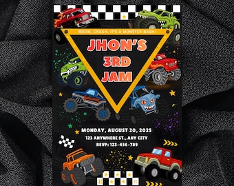 Editable Monster Truck Birthday Invitation – 5x7" Canva Template (PDF)