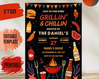 Bewerkbare Grill & Chill BBQ-verjaardagsuitnodiging (digitale download)