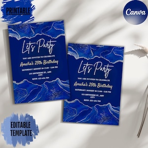 Editable Let&#39;s Party Invitation Royal Blue and Silver Any Occasion Printable or Digital Invite