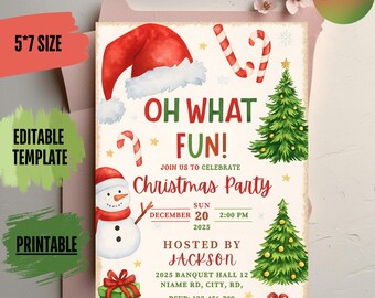 Invitación para fiesta navideña infantil: Gorro de Papá Noel, plantilla editable (archivo digital de 5 x 7 pulgadas)