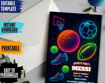 Sports Birthday Party Invitation: All-Star Theme (5x7, Digital Download, PDF Template)