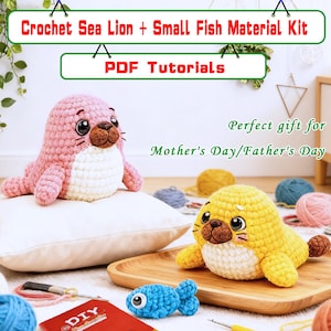 Pacchetto di materiali fai da te per foca all'uncinetto/piccoli pesci, modello PDF all'uncinetto + video, foca amigurumi facile, piccolo animaletto, animali marini all'uncinetto, amici dell'oceano