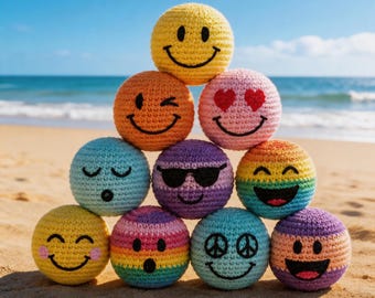 Crochet Emoji H*cky S*ck Footbag, Handmade Knit Smile Face Kick Ball,Juggling Balls,Kids Outdoor Game Toy,Kids Party Favors,Boys Gift
