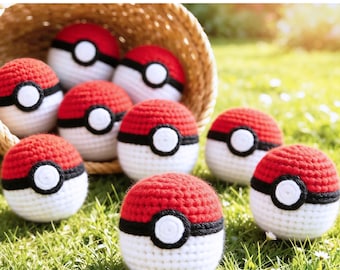 DIY Crochet Poké Ball Kit+PDF Tutorial Pattern,Complete Kit with Yarn & Hook,Beginner Friendly Gift for Pokémon Fan,Knit Elf Ball,H*cky S*ck