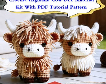 Complete Highland Cow Crochet Kit with PDF Pattern,Highland Cow Crochet Pattern Plush Amigurumi PDF,Sleeping CattleFarm Animal Cow Plush Toy