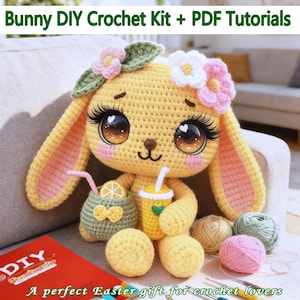 Easy Crochet Cute Bunny Kit,Crochet Bunny PDF Pattern + Video Tutorials,Easter Bunny/Rabbit Crochet Pattern,DIY Easter Yarn Material Package