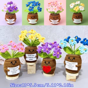 Virkade förgätmigejblommor med kramande hjärta, krukväxt för emotionellt stöd, tackpresent till mamma/pappa/lärare/vänner/lag, alla hjärtans dag-present