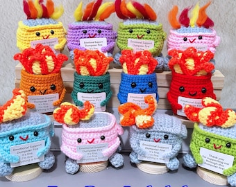 Adorable Crochet Colorful Emotional Support Dumpster Fire,Burning Trash Can,Funny Unique Desk  Décor,Stress Relief Gift,Office Employee Gift