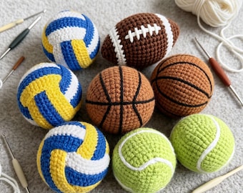 Crochet Basketball/Tennis/Rugby/Volleyball H*cky S*ck DIY Kit + PDF Tutorial,4-in-1 H*cky S*ck DIY Kit,Sports Party Gifts,Outdoor Play Ball