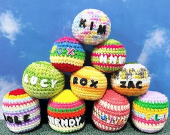 Crochet H*cky S*ck Custom Name,Personalized Footbag Toy,Handmade Juggling Ball,Classroom Sensory Toys,Rainbow Stress Relief Balls,H*cky S*ck