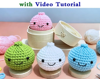 Crochet Steamed Bun DIY Kit with Video Tutorial,Food Amigurumi Crochet Pattern,Cute Food Crochet PDF,Finished Crochet Steamed Bun/Dumpling