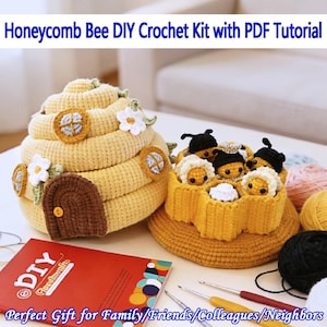 Kit de ganchillo para hacer panal/abeja + tutorial en PDF, patrón de ganchillo para colmena con abejas, colmena de abejas de ganchillo, conjunto de ganchillo para colmena con familia de abejas