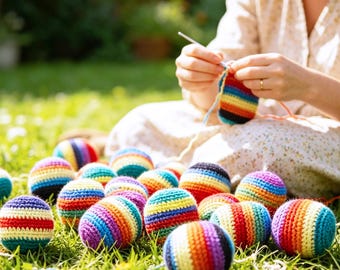 Colorful Crochet H*cky S*ck DIY Kit + Video Tutorial,Handmade Knit Footbag,Outdoor Play Game,Step-by-Step Craft Set,Crochet H*cky S*ck