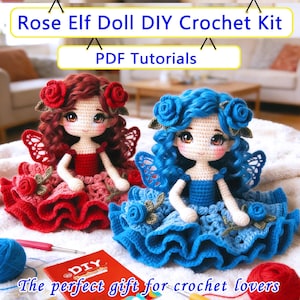 DIY Crochet Rose Elf Angel Material Kit,Crochet Angel Doll,Rose Elf Ornaments,Yarn Material Package,Handmade Gifts With Tutorial Pattern