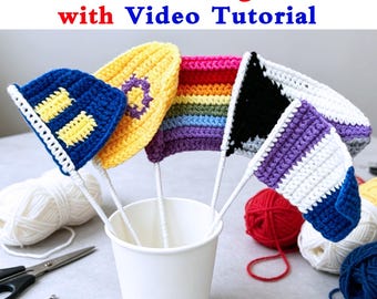 Handcrafted 5PCS LGBTQ+Pride Flag Crochet DIY Set & Video Tutorial,Celebrate Your Identity,Finished Crochet Pride Flag,Rainbow Flag Pattern