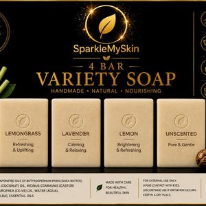Set de 4 jabones surtidos SparkleMySkin (hierba limón, lavanda, limón y sin perfume)