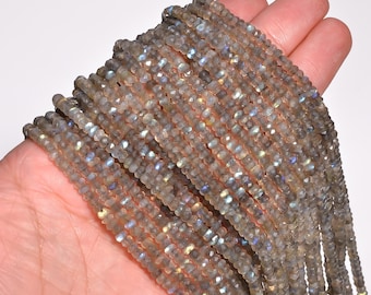 Cuentas de labradorita natural facetadas tipo rondelle / Cuentas de piedras preciosas grises llamativas / Suministros para hacer joyas / Hebra al por mayor.