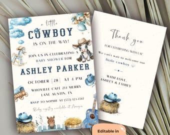 Cowboy Baby Shower Invitation Spanish, Editable Canva Invite, Western Cactus Baby Shower, Little Cowboy Vaquerito