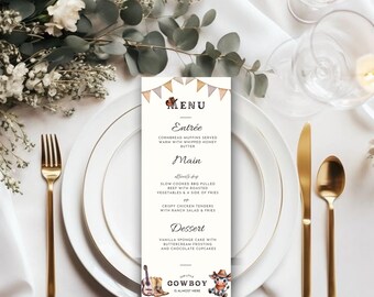 Cowboy Baby Shower Menu Card, Editable Printable (Digital Download)