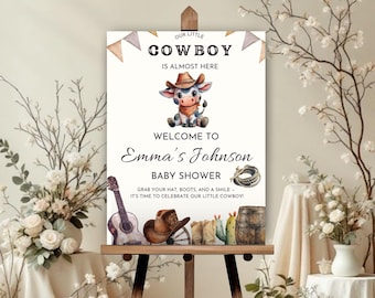 Cowboy Baby Shower Welcome Sign, Unique Western Canva Template for Your Little Cowboy