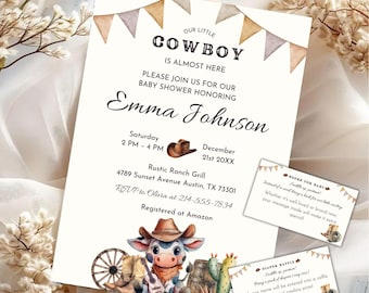 Cowboy Baby Shower Invitation Spanish, Rustic Digital Invite, Editable in Canva, Western Theme Celebration