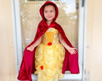 Red Riding Hood Cape-Red-Velvet-Princess Hooded Cape--Halloween-Belle Cape-Red Riding Hooded Cloak-Christmas Cape-Fairytale-Costume-Belle