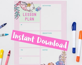 Lesson Plan, Instant Download, Printable Lesson Plan, Homeschooling Lesson Plan, Elementary Lesson Plan worksheet, Weekly Lesson Planner