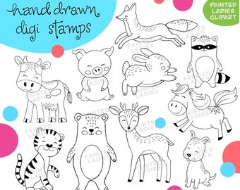 Animal Outline Clipart, PNG Digital Stamps (Instant Download)