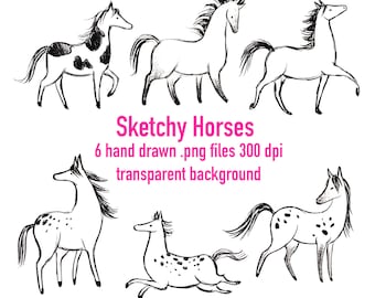 Hand-drawn Horse Sketch Clipart – Ink Drawing, Planner Graphics (PNG, JPG)