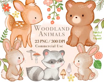 Woodland Animal Clipart, Woodland Clip Art, Forest Animals Clipart,Nursery Decor,Bear, Deer, Bunny, Raccoon, Rabbit