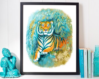 Jungle Tiger Art Print, Colorful Animal Wall Decor (Digital Download)