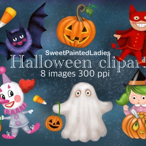 Halloween Trick or Treat Clipart, Cute Characters in Costumes