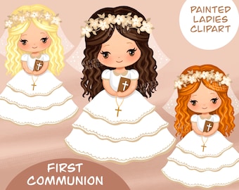 Girls First Communion Clip Art, Religious Png, Holy Communion Character, Primera Comunion Clipart Graphics, Rosary, Bible,religion graphics