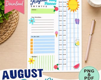 August Daily Planner Page , Digital Download