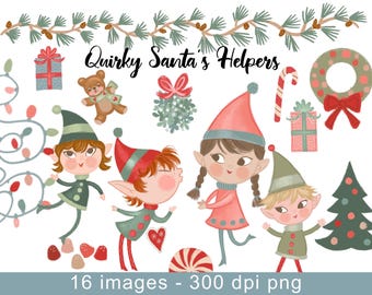 Quirky Elves Santa's Helpers Clipart, PNG Files (Digital Download)