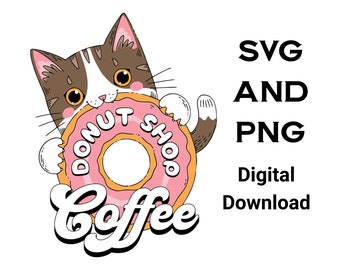 Cute Cat Donut Shop Coffee Design (SVG, PNG)