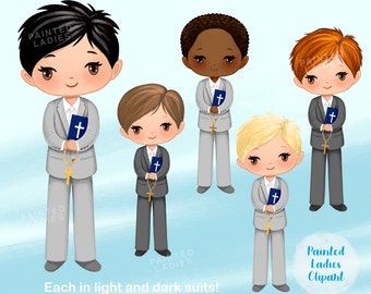 Boys First Communion Clipart, Religious Illustration (PNG Files)