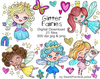 Instant Download Glitter Fairies- Fairy clipart- Original Art-Personal and Commercial use