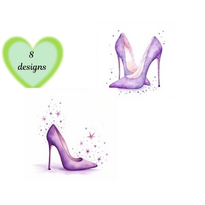 Purple Shoes Clipart: Vintage Fashion Watercolour Graphics (Digital Download)