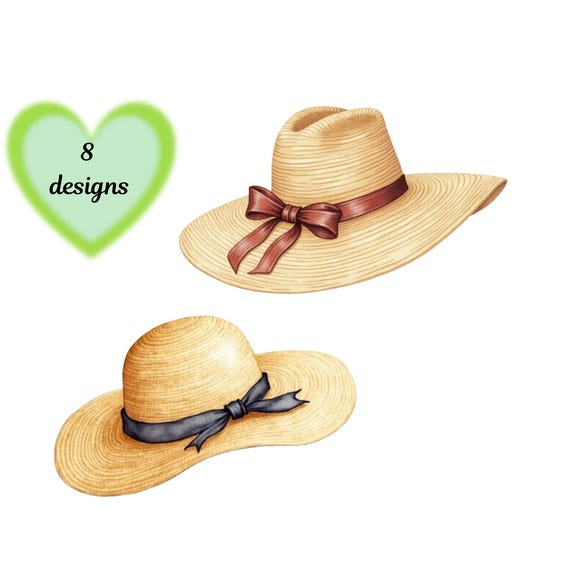 Straw Hat Clipart: Watercolor Fashion Illustrations (digital