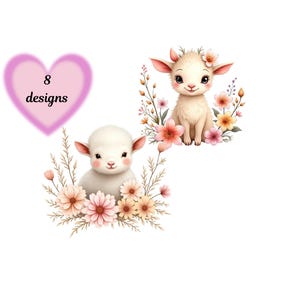Lamb with Flowers Clipart: Scrapbooking Art, Card Making (PNG Files, Digital Download)