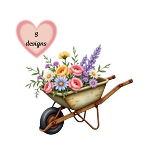 Clipart floral brouette : jardin vintage Scrapbooking PNG