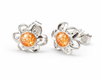 Sterling Silver Cremation  Flower Earrings Pet Ashes Keepsake