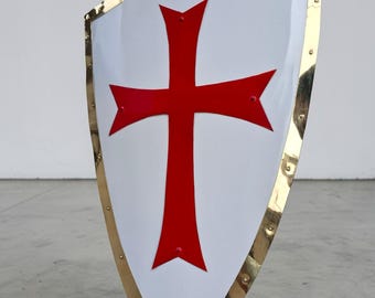Medieval Crusader Templar Shield with Red Cross – Knight LARP Cosplay Display Shield
