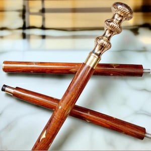 Brass Knob Handle Walking Cane Handmade Solid Wood Vintage Style Stick Gentlemen&#39;s Mobility Aid Classic Folding Walking Stick